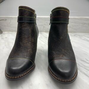 Spring Step L’Artiste Captivated Black Ankle Booties with Colorful Stitching (6)